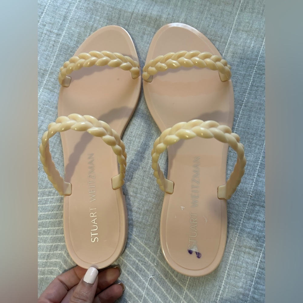 Stuart Weitzman Braida Sawyer Jelly Sandal Slide Poudre Neutral Beige Cream sz 9